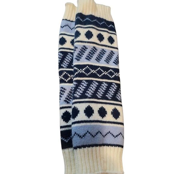 Vintage Knit Leg Or Arm Warmers Patterned Blue - Picture 1 of 4